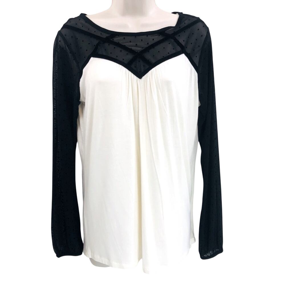 NWT August Silk Cream with Black Lace Top Long Sleeve Loose Fit Scoop Neck - Picture 2 of 16